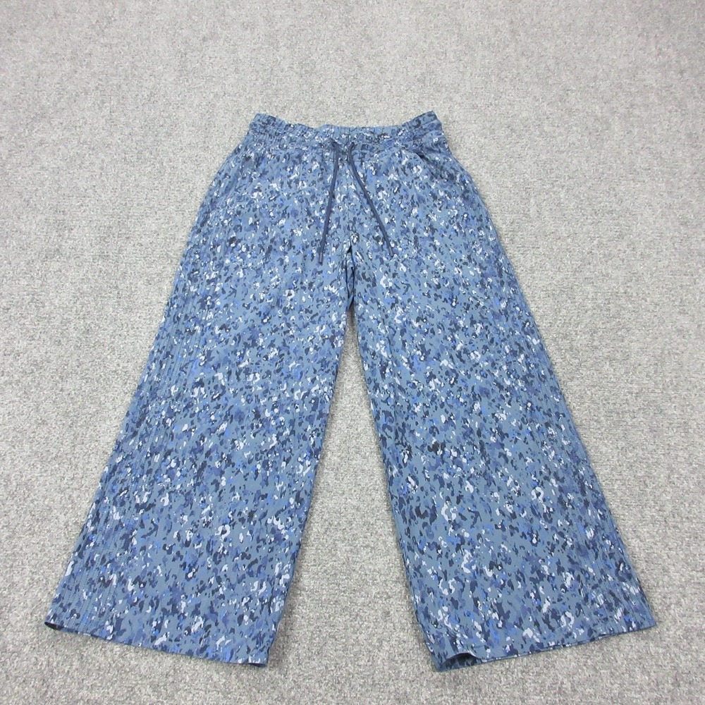 Athleta Pants Womens 4 Blue Camo Wide Leg Track Elastic Waist Travel Athletic